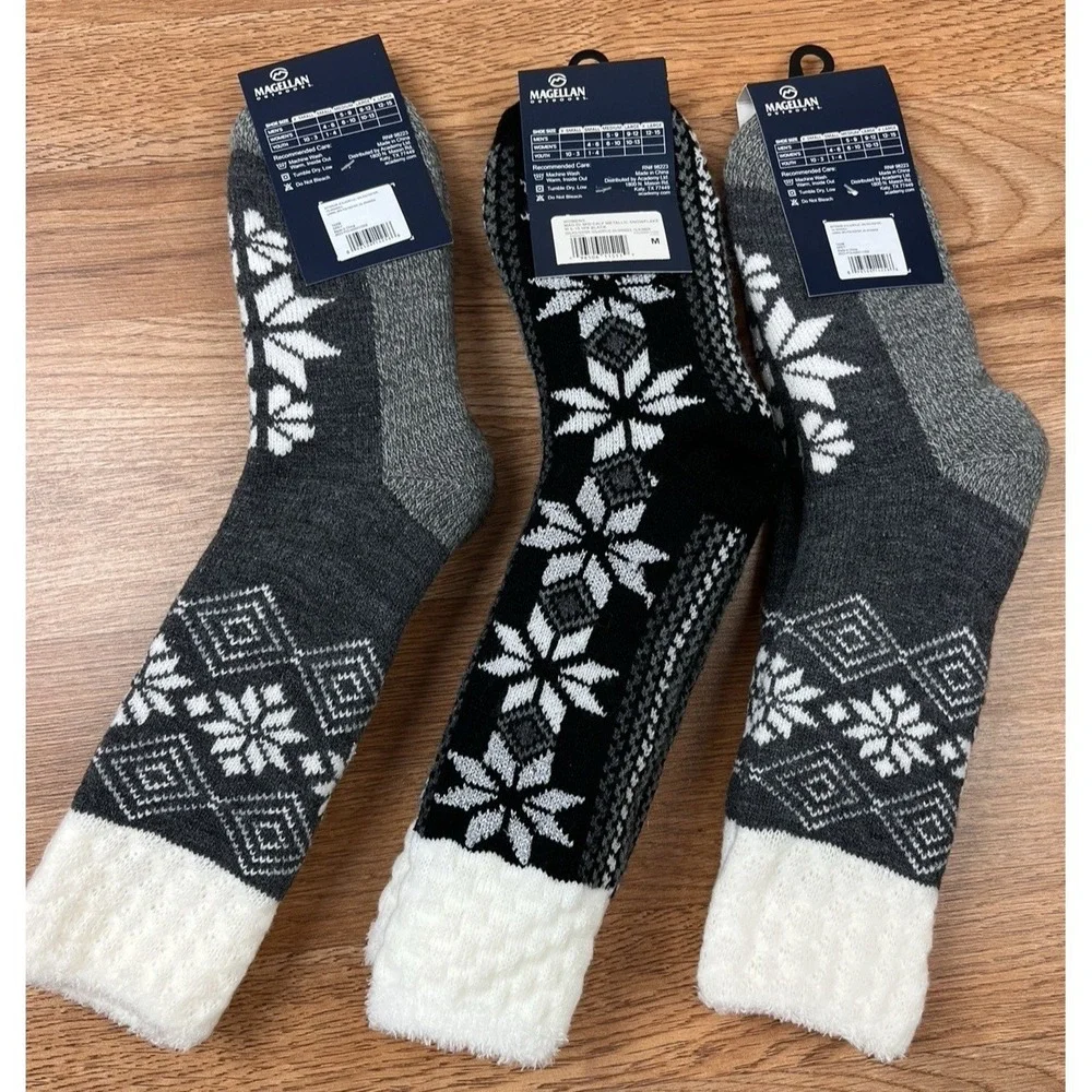 Lot of 3 Pairs Magellan Lodge Socks Grey/Black Women's Size Medium 6-10 NEW
